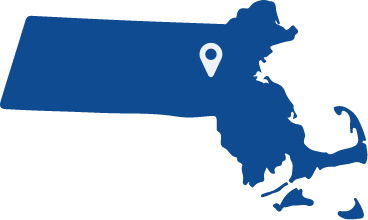 Map drop pin on state of Massachusetts
